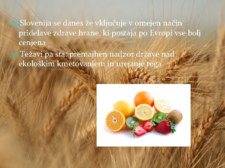  Slovenija se danes že vključuje v omejen način pridelave zdrave hrane, ki postaja