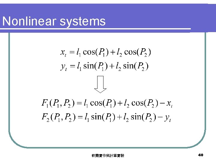 Nonlinear systems 軟體實作與計算實驗 40 