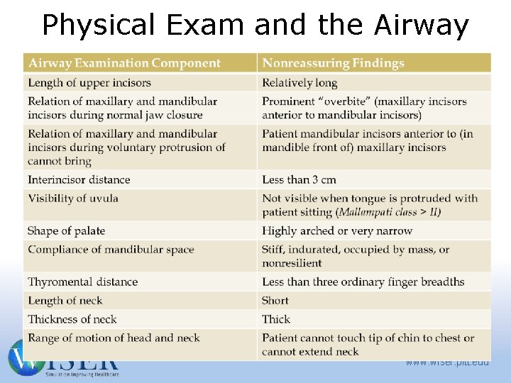 Physical Exam and the Airway www. wiser. pitt. edu 