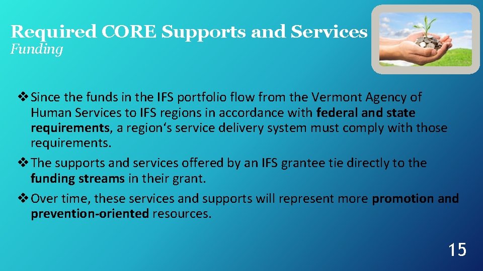 Required CORE Supports and Services Funding v Since the funds in the IFS portfolio