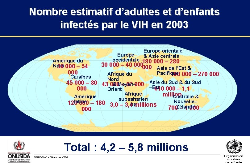 Nombre estimatif d’adultes et d’enfants infectés par le VIH en 2003 Amérique du Nord