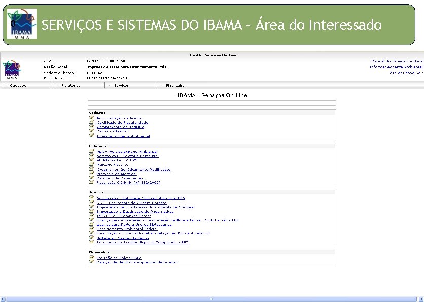 0 SERVIÇOS E SISTEMAS DO IBAMA – Área do Interessado 