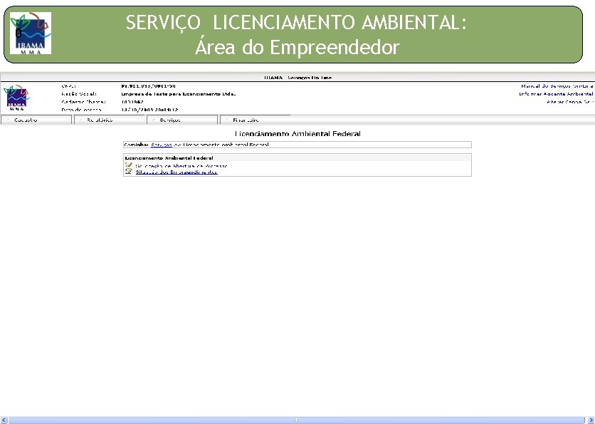 0 SERVIÇO LICENCIAMENTO AMBIENTAL: Área do Empreendedor 