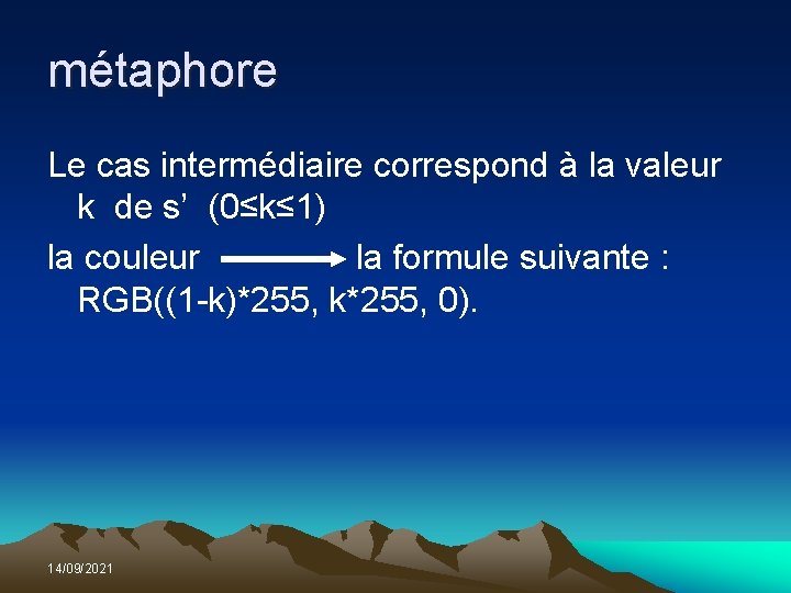 métaphore Le cas intermédiaire correspond à la valeur k de s’ (0≤k≤ 1) la