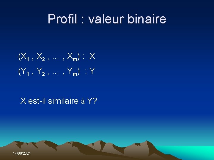 Profil : valeur binaire (X 1 , X 2 , … , Xm) :