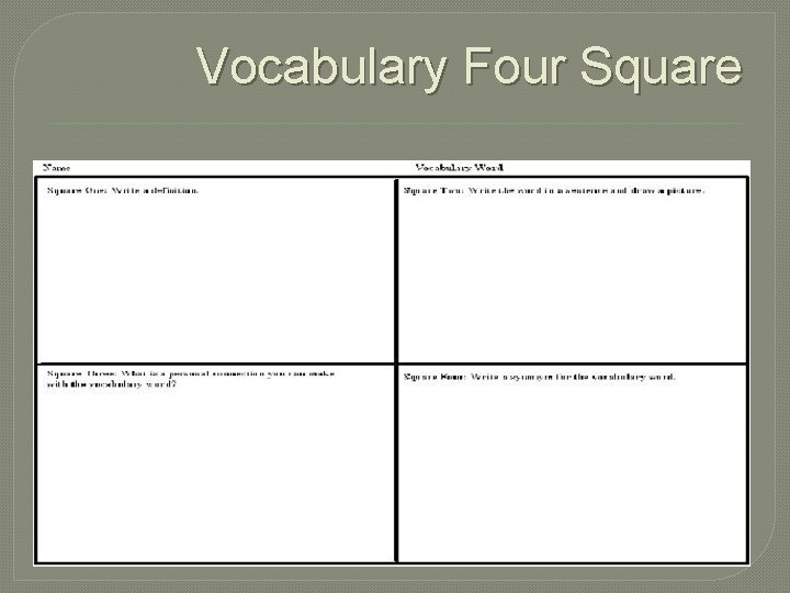 Vocabulary Four Square 