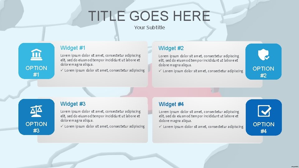 TITLE GOES HERE Your Subtitle OPTION #1 OPTION #3 Widget #1 Widget #2 Lorem