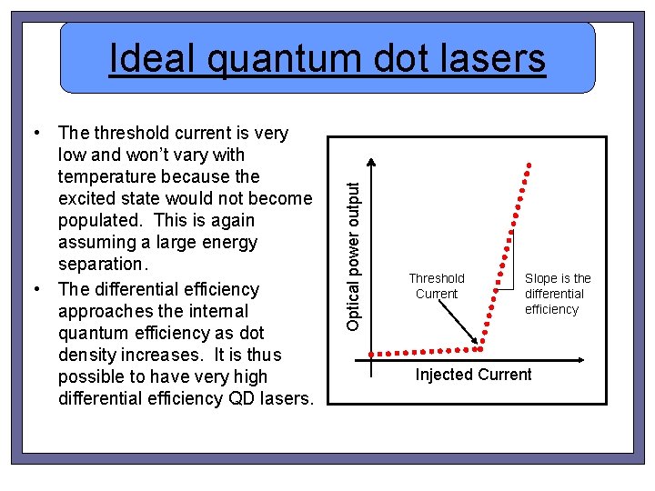  • The threshold current is very low and won’t vary with temperature because