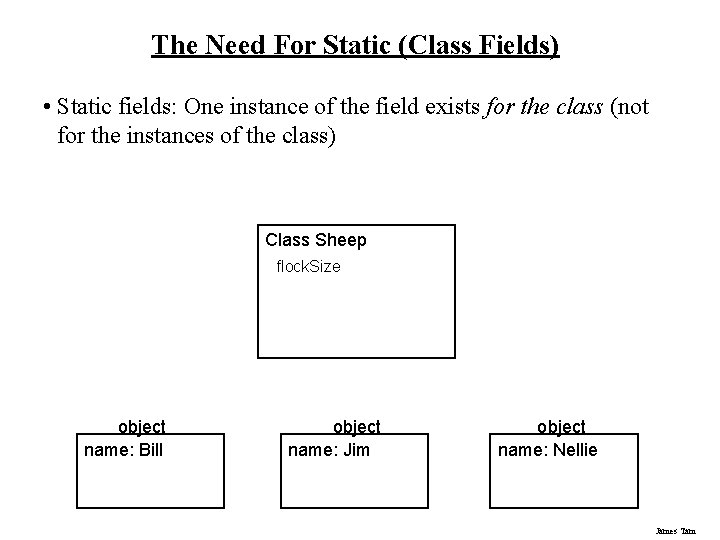 The Need For Static (Class Fields) • Static fields: One instance of the field
