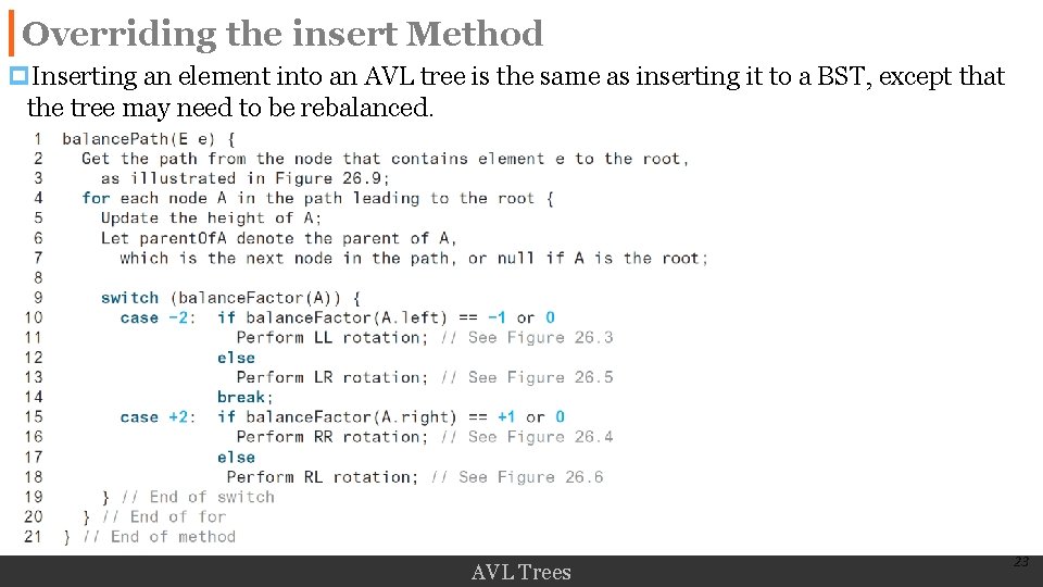 Overriding the insert Method p. Inserting an element into an AVL tree is the