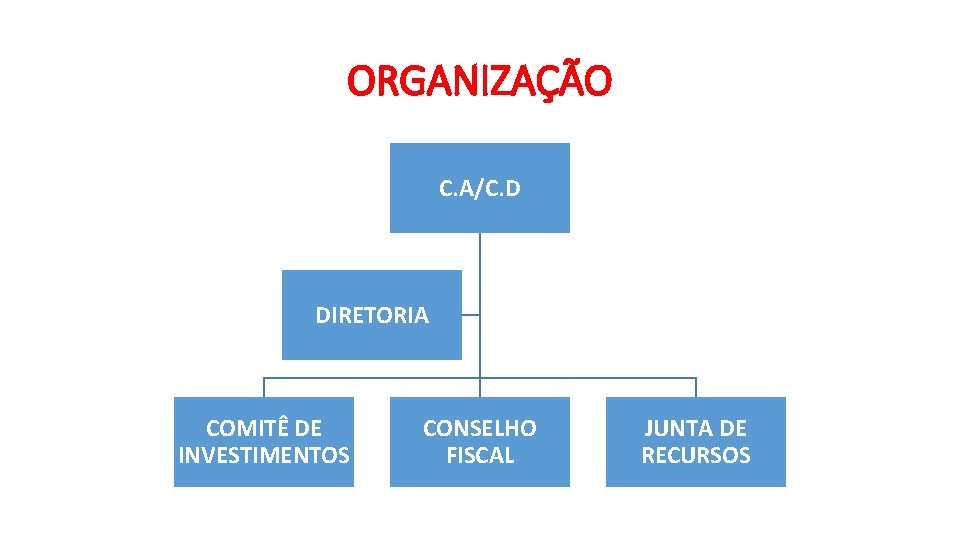 ORGANIZAÇÃO C. A/C. D DIRETORIA COMITÊ DE INVESTIMENTOS CONSELHO FISCAL JUNTA DE RECURSOS ORGANIZAÇÃO C. A/C. D DIRETORIA COMITÊ DE INVESTIMENTOS CONSELHO FISCAL JUNTA DE RECURSOS
