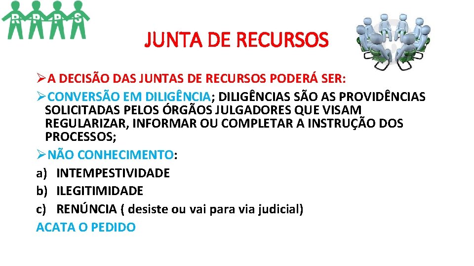 JUNTA DE RECURSOS ØA DECISÃO DAS JUNTAS DE RECURSOS PODERÁ SER: ØCONVERSÃO EM DILIGÊNCIA; JUNTA DE RECURSOS ØA DECISÃO DAS JUNTAS DE RECURSOS PODERÁ SER: ØCONVERSÃO EM DILIGÊNCIA;