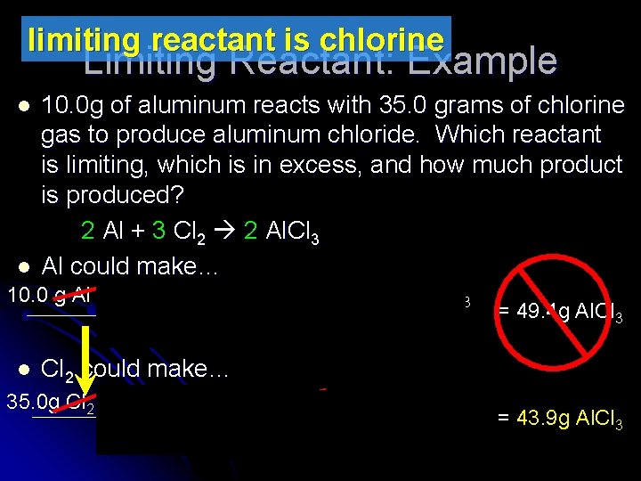 limiting reactant is chlorine Limiting Reactant: Example l l 10. 0 g of aluminum