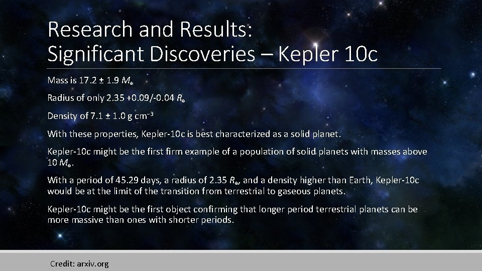 Research and Results: Significant Discoveries – Kepler 10 c Mass is 17. 2 ±