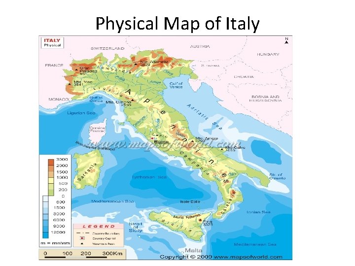 Physical Map of Italy 
