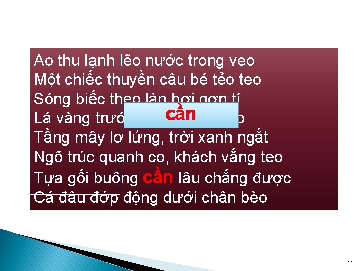 Ao thu lạnh lẽo nước trong veo Một chiếc thuyền câu bé tẻo teo