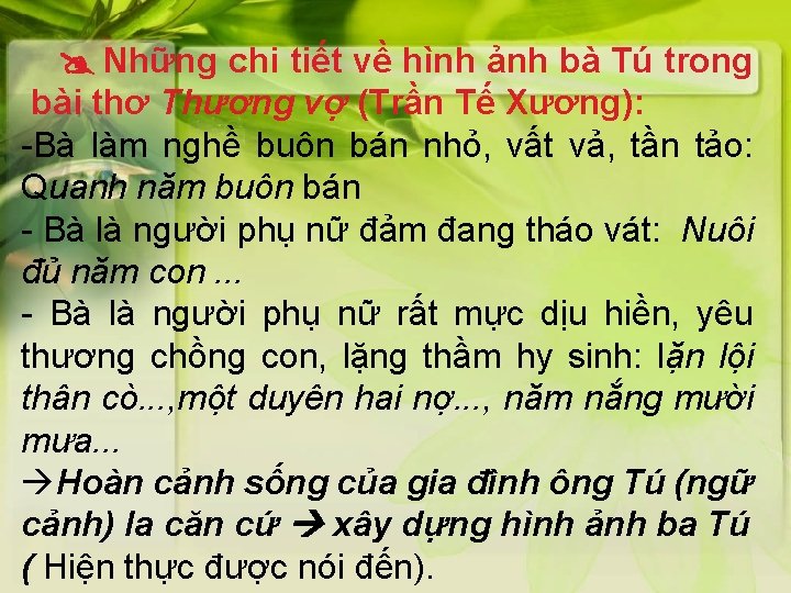  Những chi tiết về hình ảnh bà Tú trong bài thơ Thương vợ