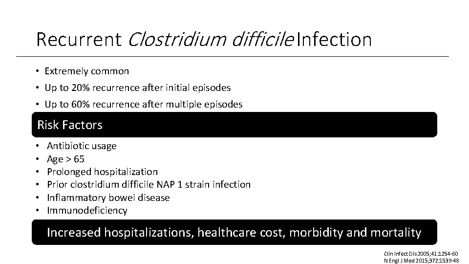 Recurrent Clostridium difficile Infection • Extremely common • Up to 20% recurrence after initial