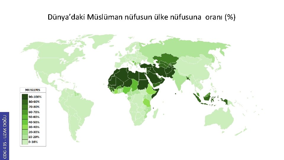 COG 435 - UZAK DOĞU Dünya’daki Müslüman nüfusun ülke nüfusuna oranı (%) 