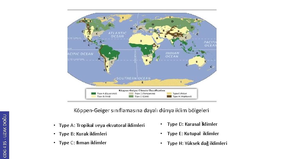 COG 435 - UZAK DOĞU Köppen-Geiger sınıflamasına dayalı dünya iklim bölgeleri • Type A: