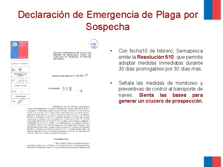 Declaración de Emergencia de Plaga por Sospecha • Con fecha 10 de febrero, Sernapesca