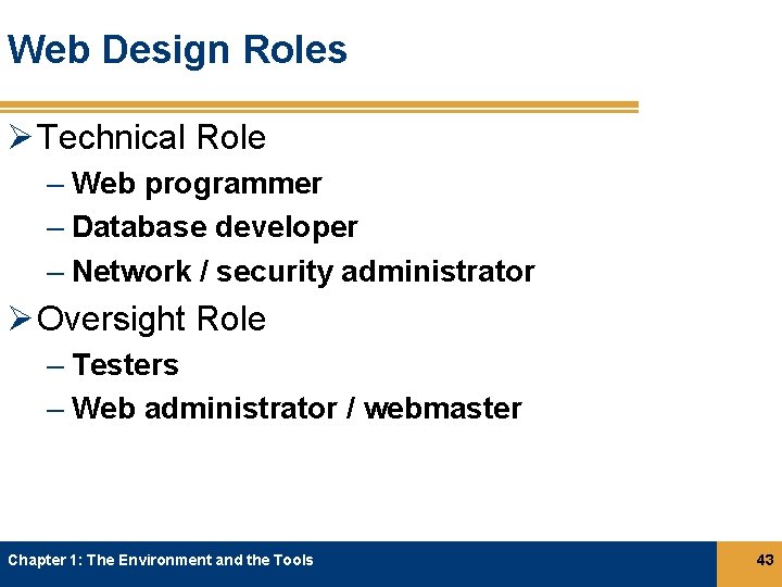 Web Design Roles Ø Technical Role – Web programmer – Database developer – Network Web Design Roles Ø Technical Role – Web programmer – Database developer – Network