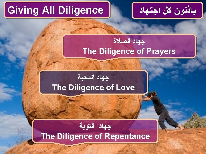 Giving All Diligence ﺑﺎﺫﻟﻮﻥ ﻛﻞ ﺍﺟﺘﻬﺎﺩ ﺟﻬﺎﺩ ﺍﻟﺼﻼﺓ The Diligence of Prayers ﺟﻬﺎﺩ ﺍﻟﻤﺤﺒﺔ