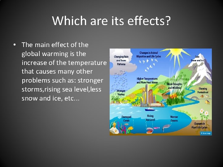 Which are its effects? • The main effect of the global warming is the