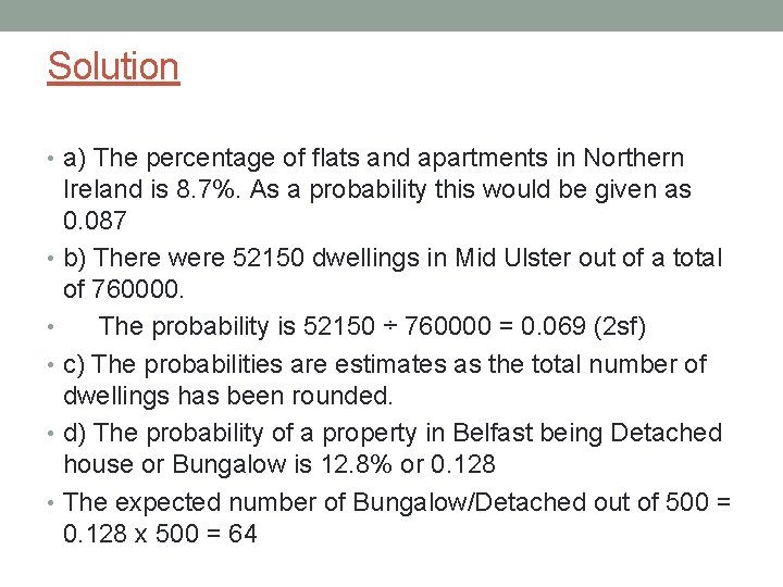 Solution • a) The percentage of flats and apartments in Northern Ireland is 8. Solution • a) The percentage of flats and apartments in Northern Ireland is 8.
