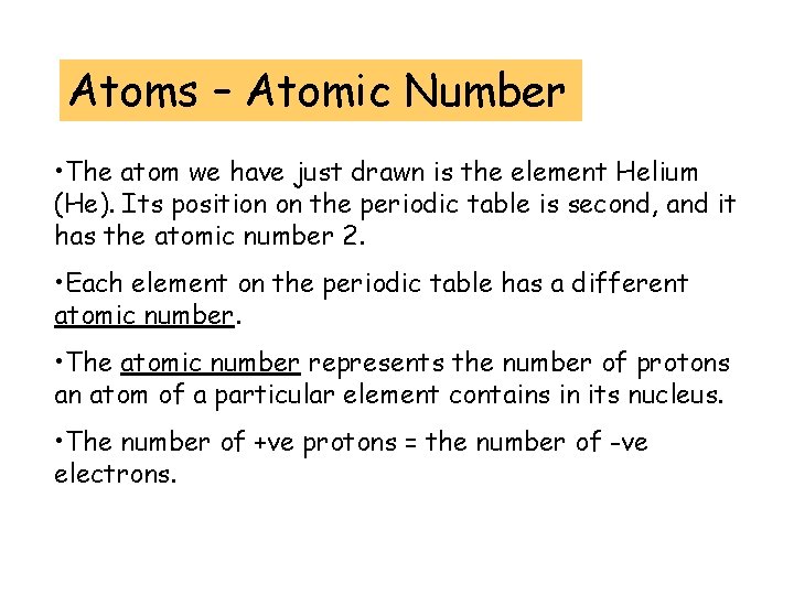 Atoms – Atomic Number • The atom we have just drawn is the element Atoms – Atomic Number • The atom we have just drawn is the element