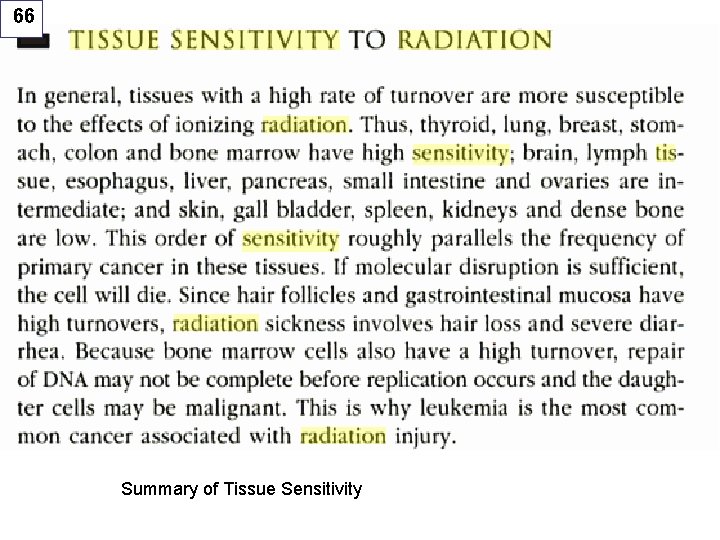 66 Summary of Tissue Sensitivity 
