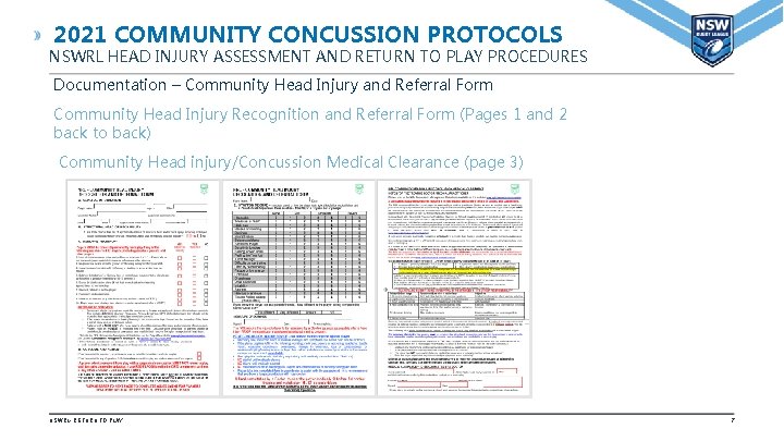 2021 COMMUNITY CONCUSSION PROTOCOLS NSWRL HEAD INJURY ASSESSMENT AND RETURN TO PLAY PROCEDURES Documentation