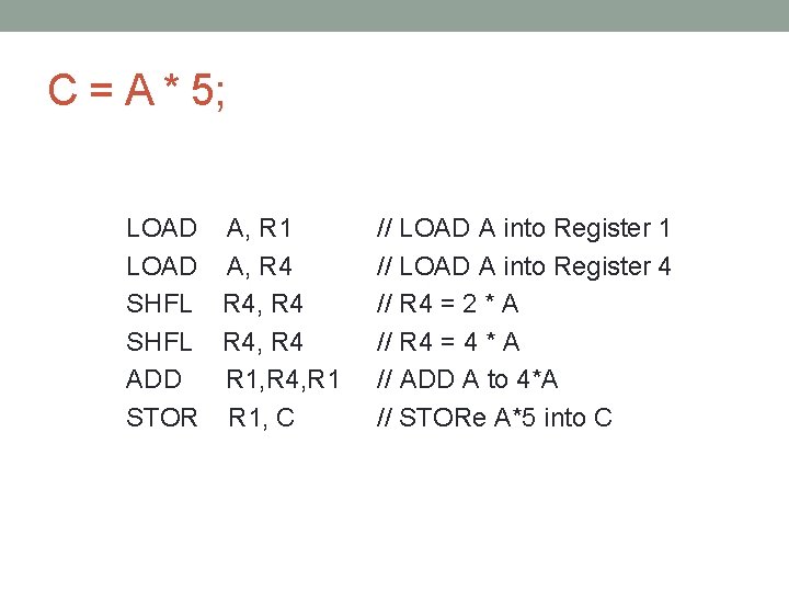 C = A * 5; LOAD A, R 1 LOAD A, R 4 SHFL