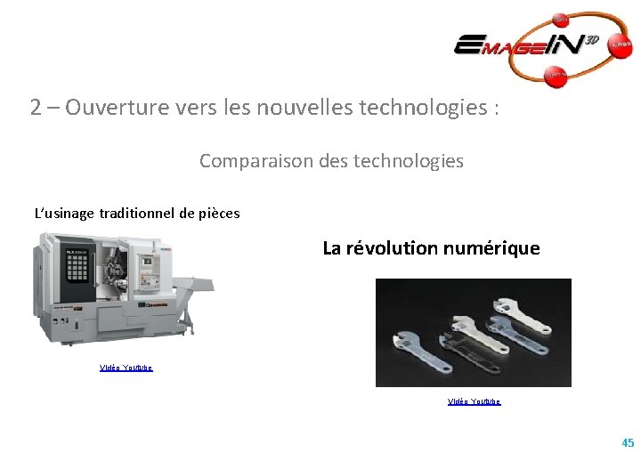 2 – Ouverture vers les nouvelles technologies : Comparaison des technologies L’usinage traditionnel de