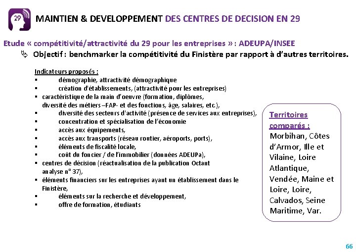 MAINTIEN & DEVELOPPEMENT DES CENTRES DE DECISION EN 29 Etude « compétitivité/attractivité du 29