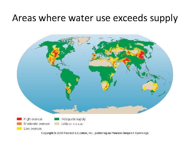 Areas where water use exceeds supply 