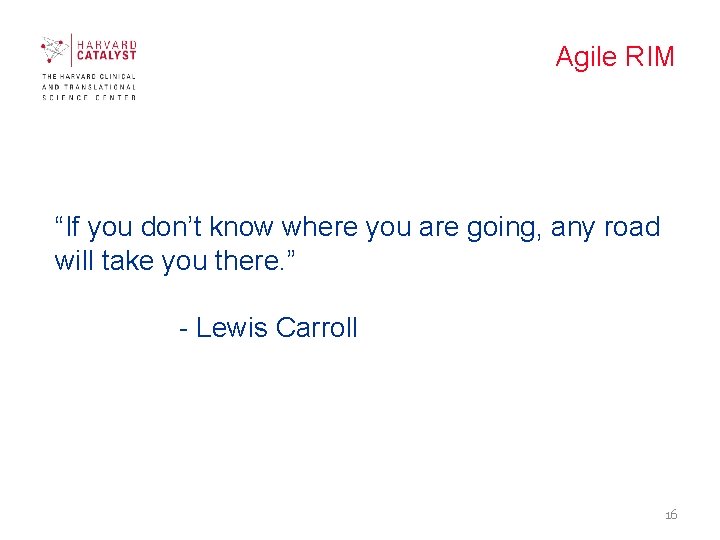 Agile RIM “If you don’t know where you are going, any road will take