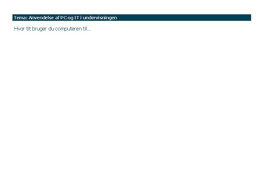 Tema: Anvendelse af PC og IT i undervisningen Hvor tit bruger du computeren til…