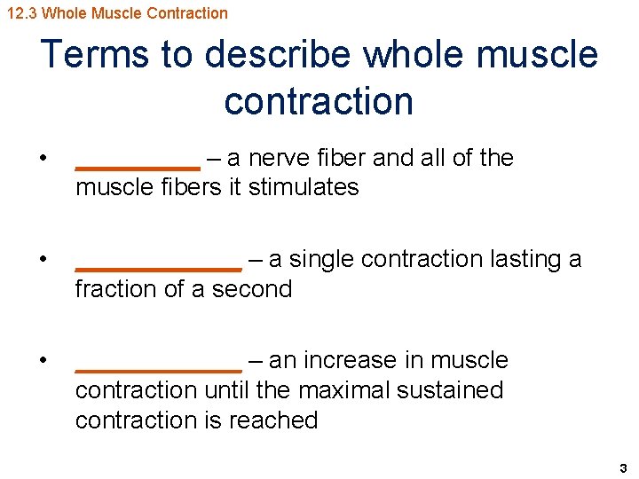 12. 3 Whole Muscle Contraction Terms to describe whole muscle contraction • _____ –