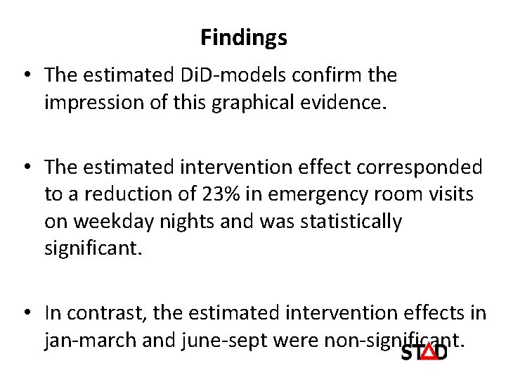 Findings • The estimated Di. D-models confirm the impression of this graphical evidence. •