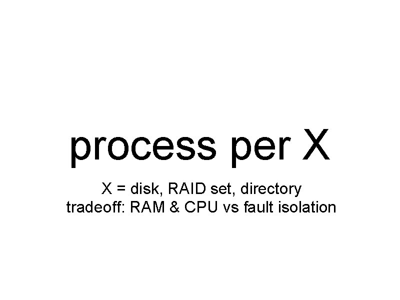 process per X X = disk, RAID set, directory tradeoff: RAM & CPU vs