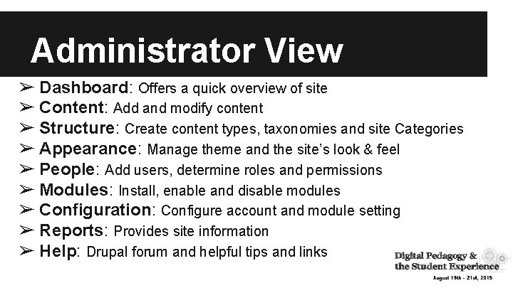 Drupal Content Management System Learning Objectives 1 The