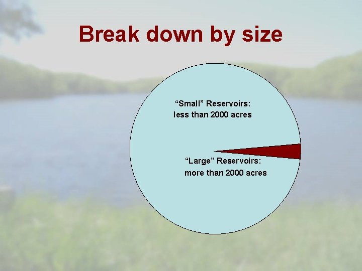 Break down by size “Small” Reservoirs: less than 2000 acres “Large” Reservoirs: more than