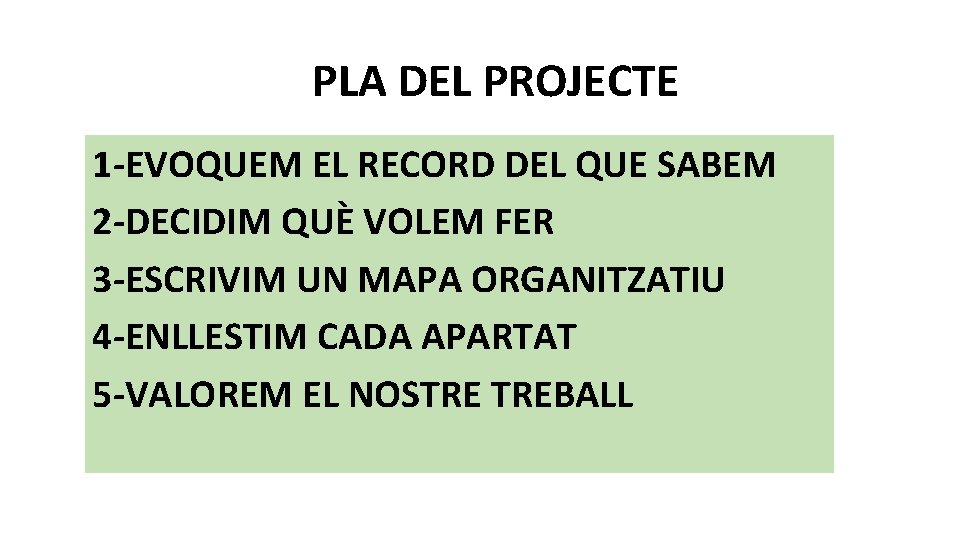 PLA DEL PROJECTE 1 -EVOQUEM EL RECORD DEL QUE SABEM 2 -DECIDIM QUÈ VOLEM