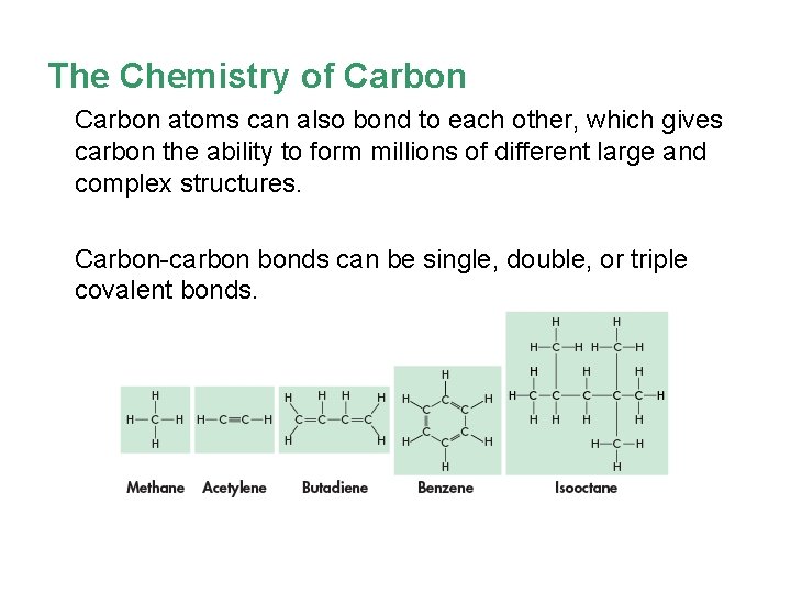 The Chemistry of Carbon atoms can also bond to each other, which gives carbon