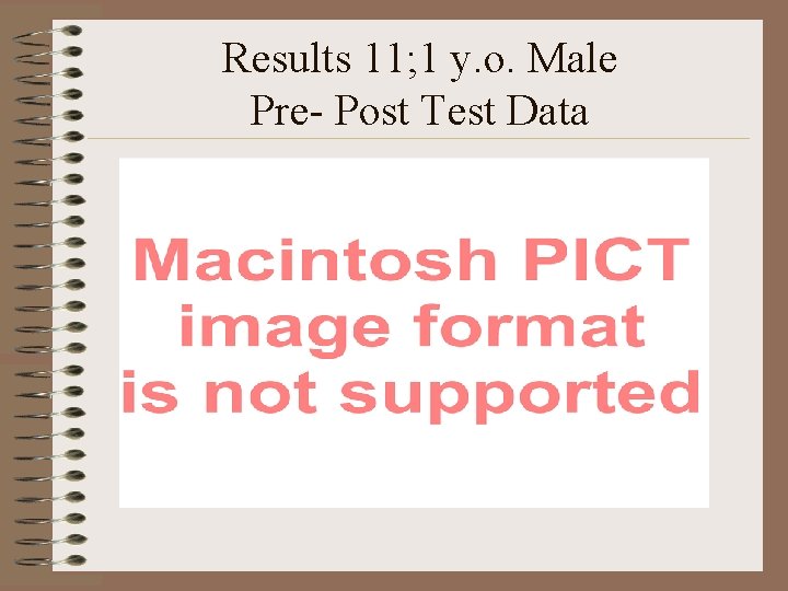 Results 11; 1 y. o. Male Pre- Post Test Data 