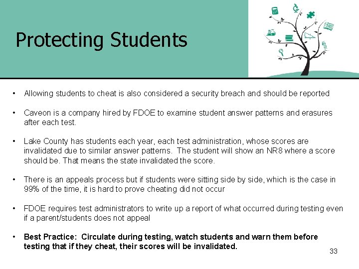 Protecting Students • Allowing students to cheat is also considered a security breach and