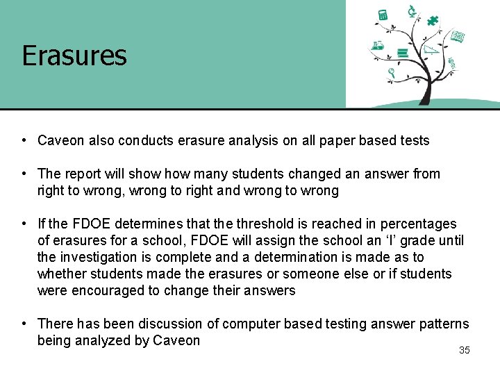Erasures • Caveon also conducts erasure analysis on all paper based tests • The