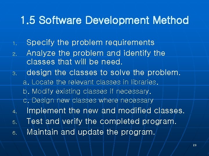 1. 5 Software Development Method 1. 2. 3. Specify the problem requirements Analyze the