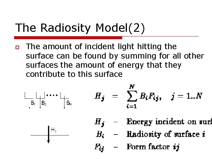 The Radiosity Model(2) The amount of incident light hitting the surface can be found